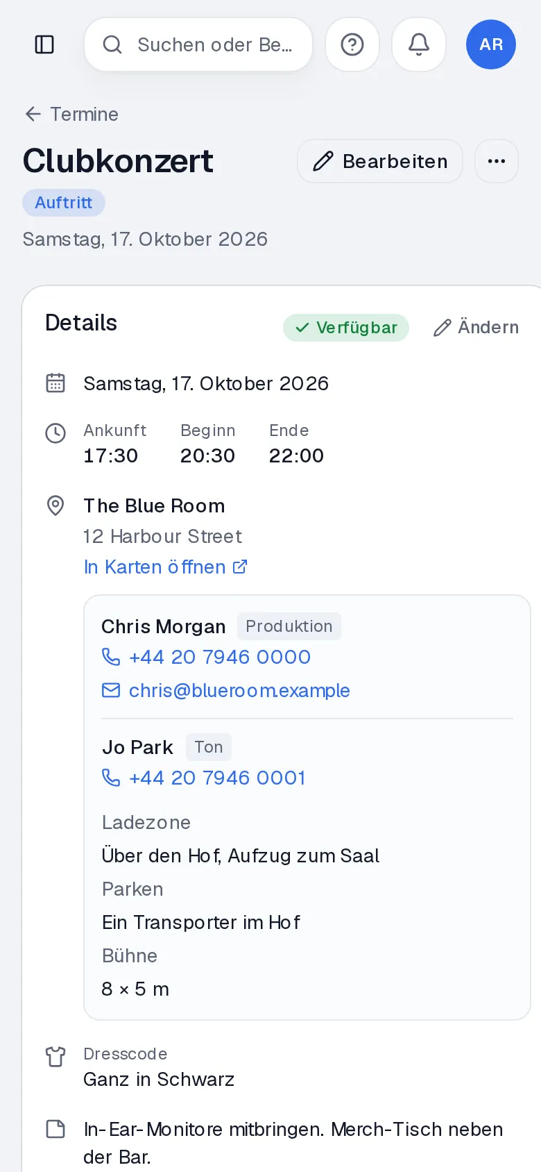 Pulse auf dem Handy: die Details eines Auftritts